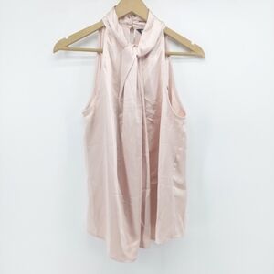 NWT Zara Light Pink Satin Like Front Knotted High Neck Sleeveless Blouse Size L